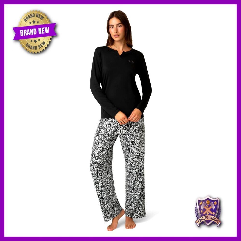 Large Soft Jersey Pajama Set Long Sleeve Relaxed Fit Winter Sleepwear